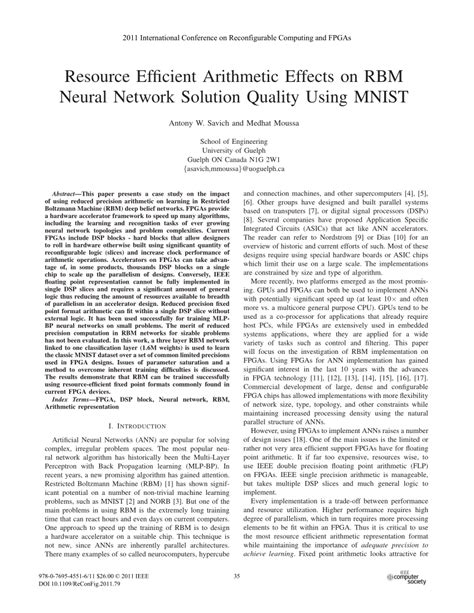 (PDF) Resource Efficient Arithmetic Effects on RBM Neural Network Solution Quality Using MNIST