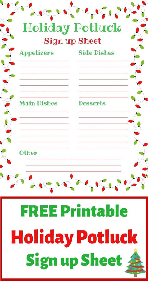 Holiday Potluck Sign Up List Template - Sixteenth Streets