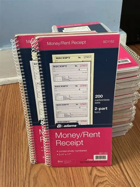 ADAMS MONEY AND Rent Receipt Book, 2-Part Carbonless, 5-1/4" x 11", Spiral Bound $9.49 - PicClick