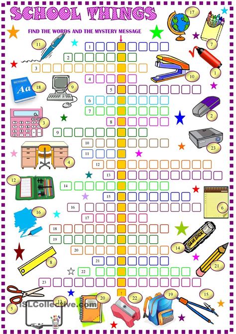 School things : crossword puzzle with key | English worksheets for kids ...