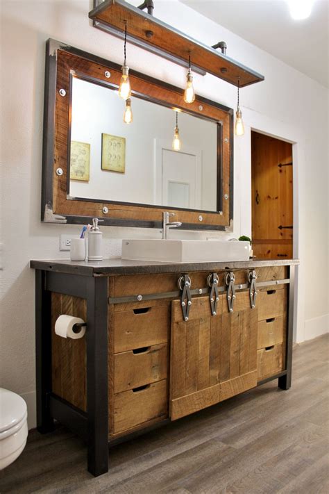 Rustic Industrial Mirror Frame - Reclaimed Barn Wood & Raw Steel #3674 | Rustic bathroom ...