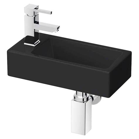 Rondo Black Wall Hung Small Cloakroom Basin 1TH - 365 x 180mm | Victorian Plumbing UK