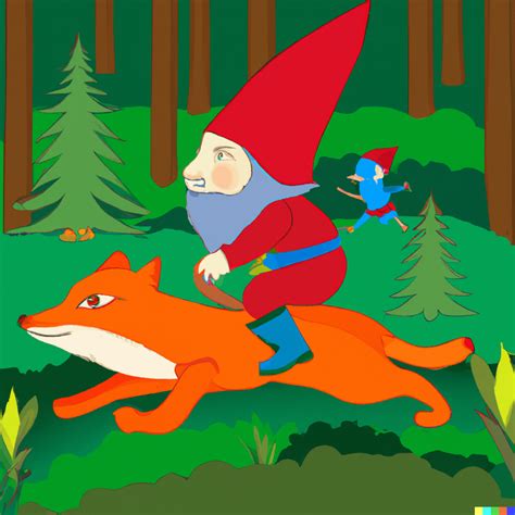 David the Gnome riding Swift the fox through the forest glen : r/dalle2