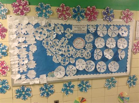 Our school Winter snowflakes bulletin board. | Winter snowflakes, Snowflakes, Decor