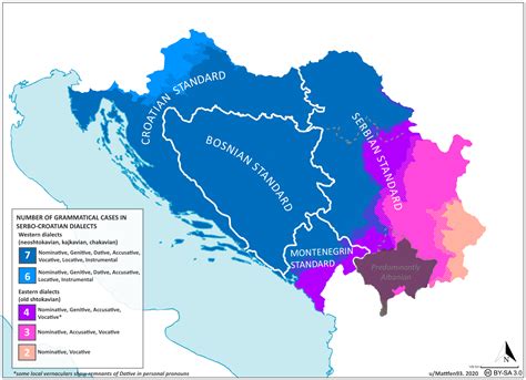 Number of Grammatical Cases in Serbo-Croatian Dialects : MapPorn