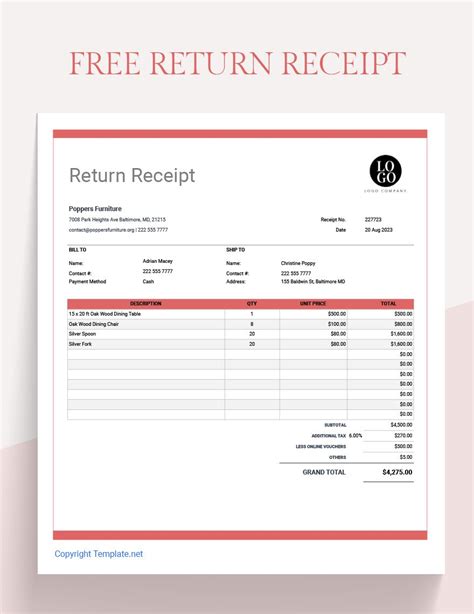 Free Return Receipt - Download in Excel, Google Sheets | Template.net