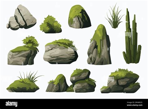 rocks with moss set vector flat minimalistic isolated Stock Vector Image & Art - Alamy