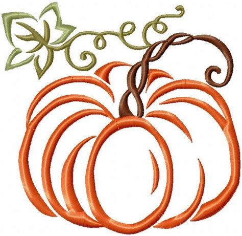 a machine embroidery design of a pumpkin with swirls and leaves on it's side