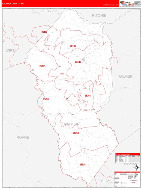 Calhoun County, WV Zip Code Wall Map Red Line Style by MarketMAPS ...
