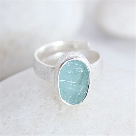 Aquamarine Natural Gemstone Adjustable Handmade Ladies Sterling Silver Ring - Aquamarine ...