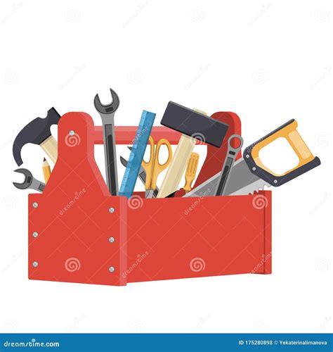 Cartoon Red Toolbox with Different Construction Tools Stock Vector ...