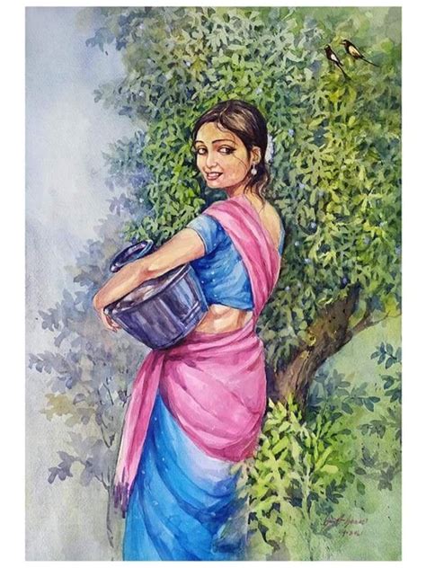 Watercolor Painting Portrait Kerala