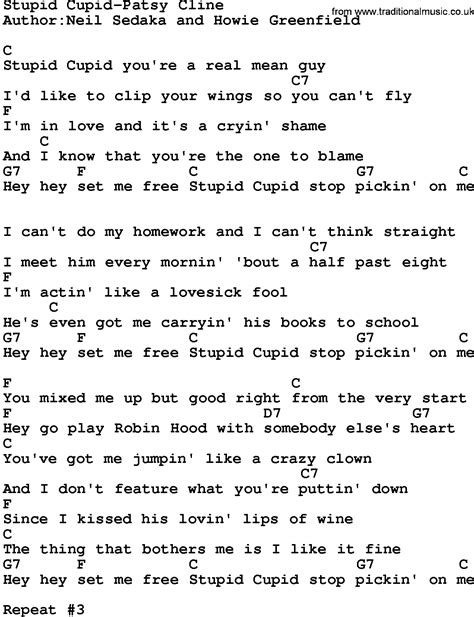 Country Music:Stupid Cupid-Patsy Cline Lyrics and Chords