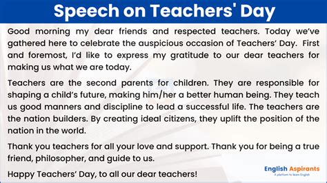 Teachers Day Speech in English 2025 [Short, Simple & Best] - PDF