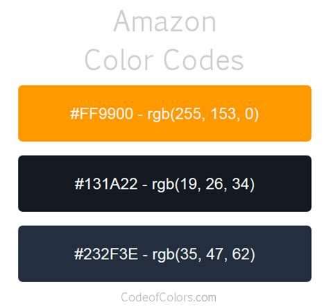 Hex and RGB Color Codes used by Amazon! | Popular Website Colors ...