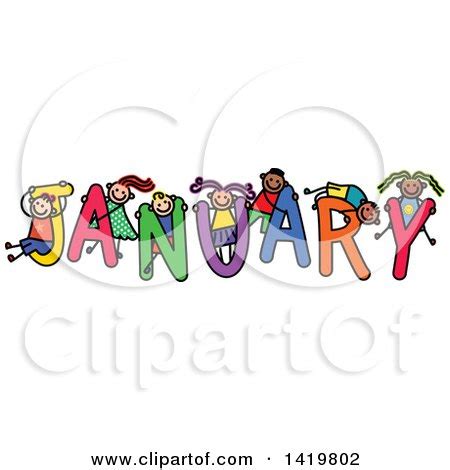 Doodled Sketch of Children Playing on the Word January Posters, Art ...