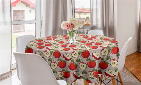 Fruits Round Tablecloth, Spring Apple Slices of Flower Leaves Healthy ...