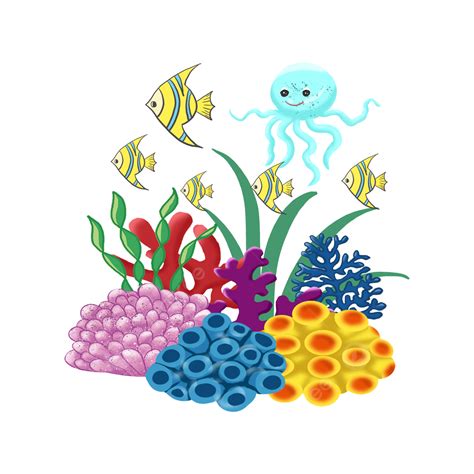 Coral Reefs White Transparent, Underwater Illustration Of Coral Reef ...