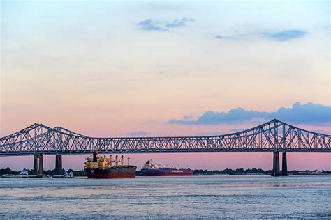 The Crescent City Connection Bridge at Sunset New Orleans Louisiana Mississippi River Photograph ...