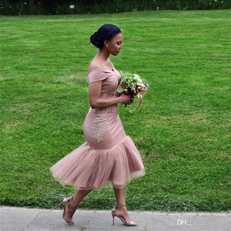 African Dusty Pink Mermaid Bridesmaid Dresses 2018 Off The Shoulder Tea ...