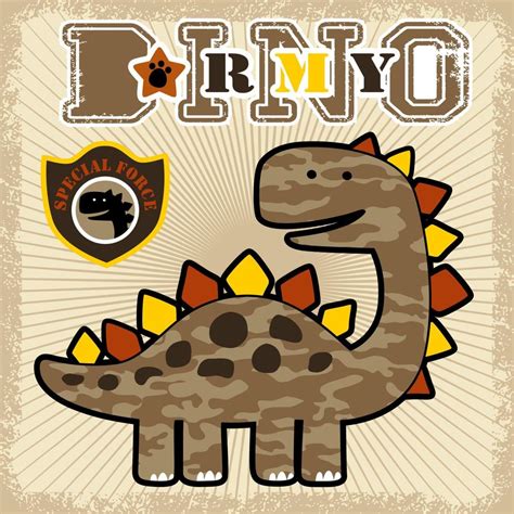 vector cartoon of camouflage dinosaur army with military element on ...