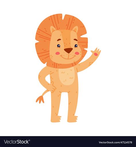 Funny lion character with mane waving paw Vector Image