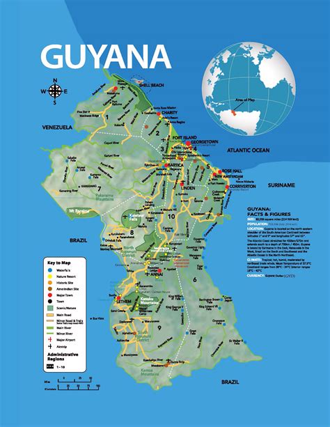 Large tourist map of Guyana with other marks | Guyana | South America ...