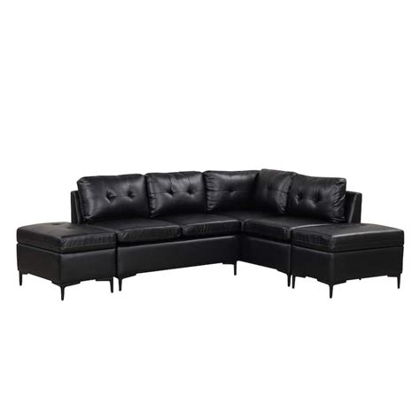 L-Shaped Corner Sofa Set, 94.88" Pu Leather Sectional Sofa with Movable ...