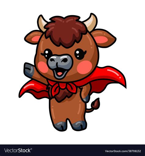 Cute superhero baby buffalo cartoon Royalty Free Vector