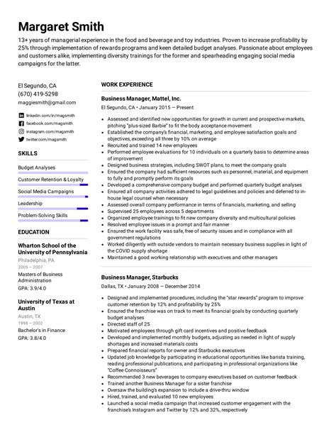 Resume Examples By Real People Business Management Graduate Cv Example - Riset