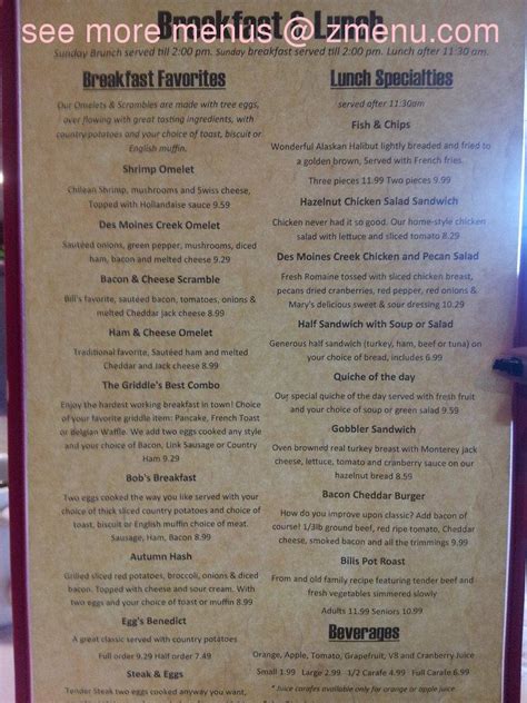 Menu at DesMoines Creek Restraunt restaurant, Des Moines