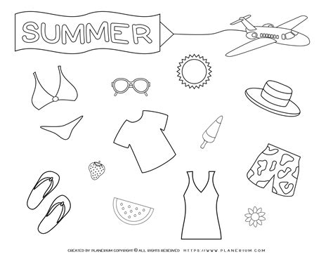 Summer - Coloring pages - Summer Clothes | Planerium