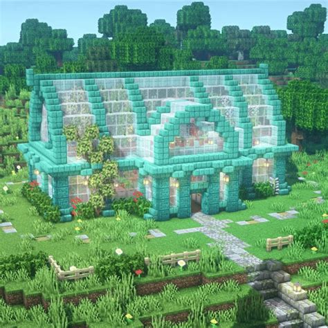 Minecraft Cool Ideas | Cool Warped Copper Minecraft Green House | Minecraft houses, Cute ...