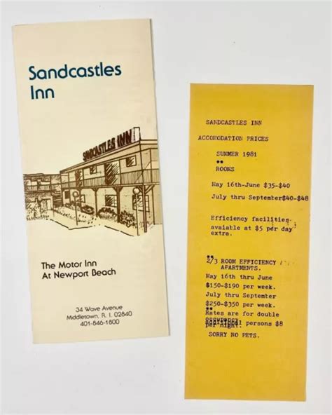 1981 SANDCASTLES MOTOR Inn Newport Rhode Island RI Vintage Travel Brochure Rates $12.50 - PicClick