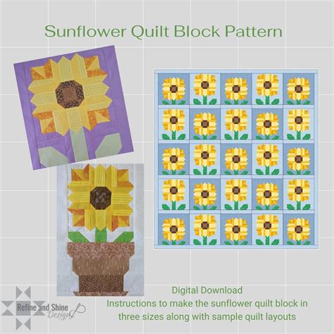 Sunflower Quilt Block Pdf Pattern - Etsy