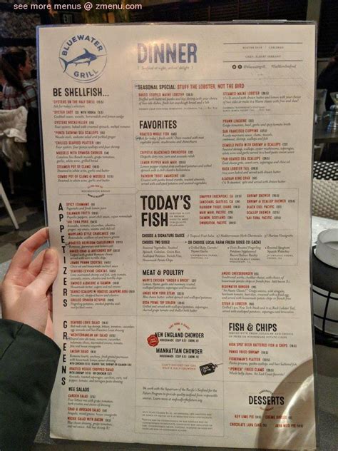 Menu at Bluewater Grill restaurant, Carlsbad