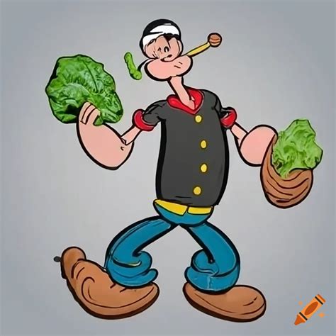 Popeye holding spinach and lettuce