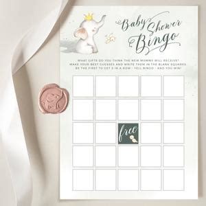 Elephant Baby Shower Bingo Cards, Printable Baby Shower Bingo, Baby ...