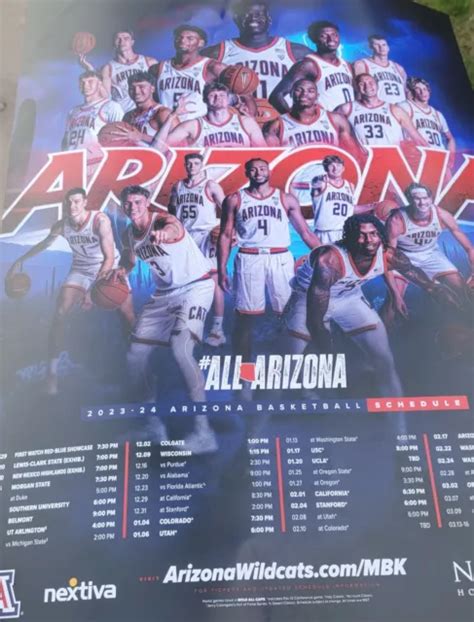 2023-2024 ARIZONA WILDCATS Basketball Poster Ncaa Final Four Pac 12 Nike... $25.00 - PicClick