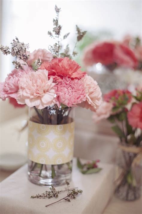 Pink Sweet and Simple DIY Dessert Party | Carnation centerpieces, Carnation wedding, Pink ...