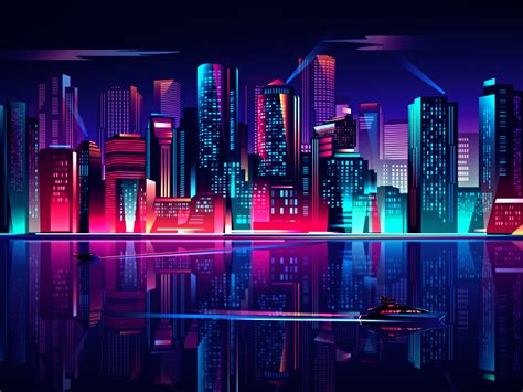 Glow night skyline | Vaporwave wallpaper, Desktop wallpaper art ...