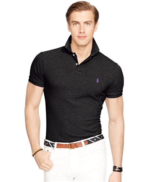 Polo ralph lauren Slim-fit Mesh Polo Shirt in Black for Men | Lyst