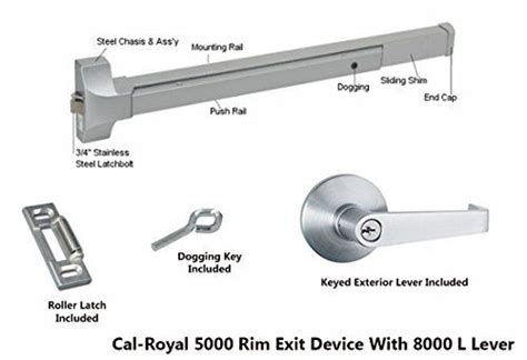 Cal-Royal COMBO5000EO36AL Push Bar Panic Exit Device, Aluminum with Exterior Lever | Metal door ...