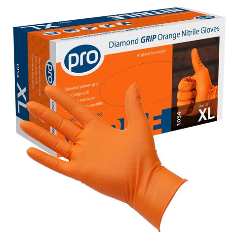 PRO Diamond Grip Orange Nitrile Gloves