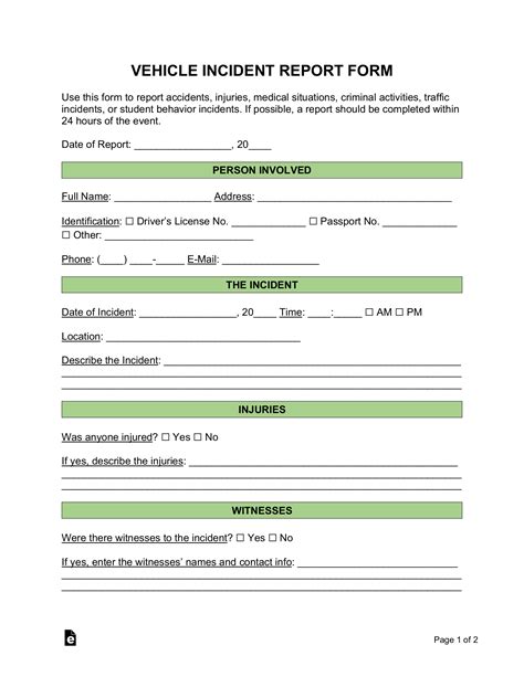 Free Vehicle Incident Report Template - Printable Form, Templates and ...