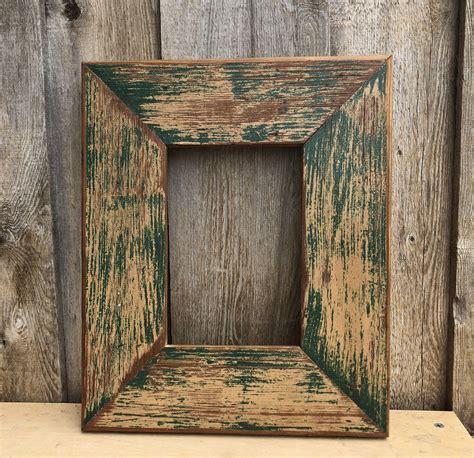 Rustic 5x7 distressed reclaimed wood frame, Farm decor picture frame, distressed green, old wood ...