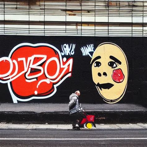 obey graffiti of a man eating a potato, night time | Stable Diffusion ...