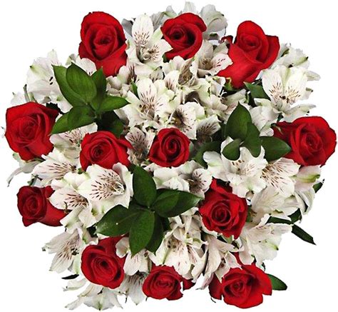 Amazon.com : Red and White Flower Bouquet- Roses and Alstroemerias with ...