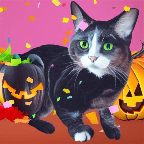 Halloween Cat with Pink Pumpkin and Confetti · Creative Fabrica