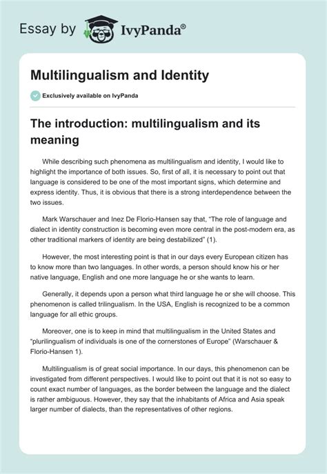 Multilingualism and Identity - 1523 Words | Essay Example